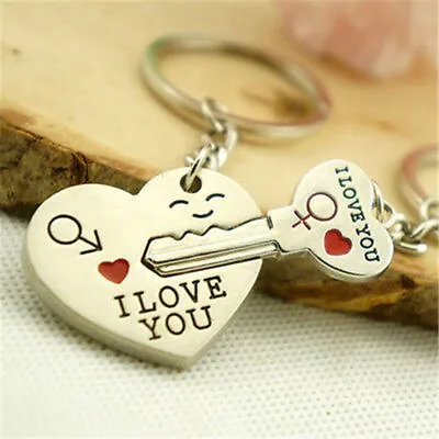 Valentine Day Gift Heart Key I LOVE YOU Keyring Set Couple Keychain Ring 1 Pair • $6.20