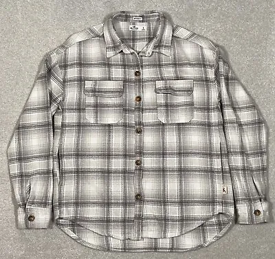 Hollister Women’s Flannel Shirt Jacket Boyfriend Fit Grey And White Size Small ￼ • £12.49