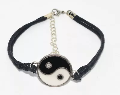 Yin & Yang Bracelet Metal Charm On 2mm Waxed Cotton Cord And Lobster Style Clasp • £4.99