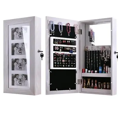 VINGLI Jewelry Armoire With Photo Frame Wall Door Mounted Jewelry Mirror Cabinet • $49.01