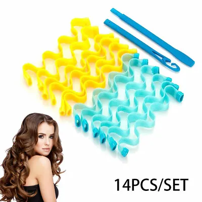 12Pcs Magic Hair Curlers Heatless No Heat Wave Spiral Curls Household DIY Set BD • £7.91