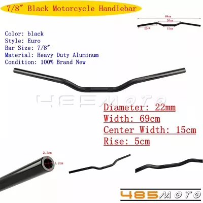 Superbike Handlebars 7/8  Black Low Rise Bars Euro Handle Bar For Honda Yamaha • $22.07