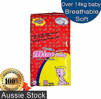 Extra Large Disposable Nappies XL Nappy 14+kg & Over Mine Baby 60 Pack • $19.95