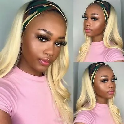 Ombre Blonde Dark Roots Long Straight Headband Wig 613 Blonde Wig Synthetic Soft • $18.04