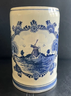$14.95 • Buy BLUE DELFTS Hand Painted Holland Stein Mug Ceramic Windmill
