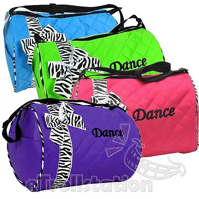 Girls Kids Dance Duffle Bags Quilted Zebra Pattern Ribbon Blue Green Pink Purple • $13.99