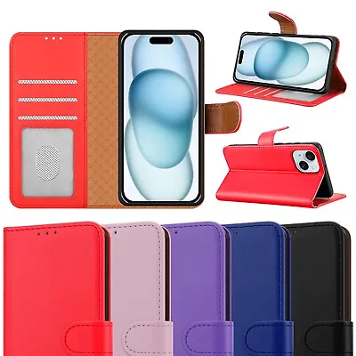 IPhone 15 15 Plus 15 Pro Max Case Leather Wallet Flip RFID Tech Cover For Apple • £5.95