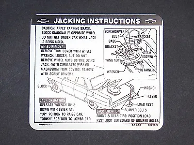 New Trunk Lid Jack Instruction Sticker Nova Chevy 2 67 And SS • $14.95