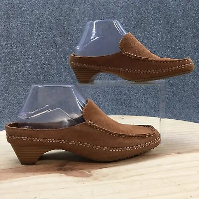 Merona Shoes Womens 8 M Mule Heels Brown Suede Moc Toe Comfort Casual Heeled • $10.80