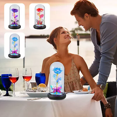 Glass Rose With LED Light Galaxy Rose Valentines Day Gifts For Her Battery Lejfp • $25.72