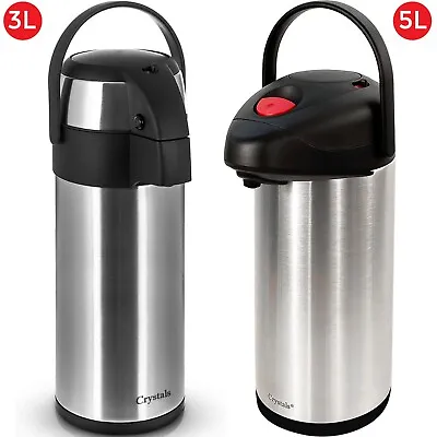 3l/5l Lit Stainless Steel Airpot Hot Tea Coffee Drinks Vacuum Flask Jug Pump New • £17.25