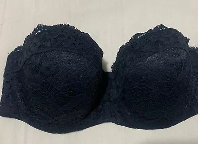 M&S UNDERWIRED STRAPLESS PADDED LACE STRAPLESS BRA In BLACK Size 42E (I) • £11.99