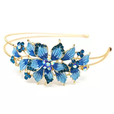 New Fashion Crystal Rhinestone Gold Tone Metal Big Flower Design Headband #1212 • $10.99