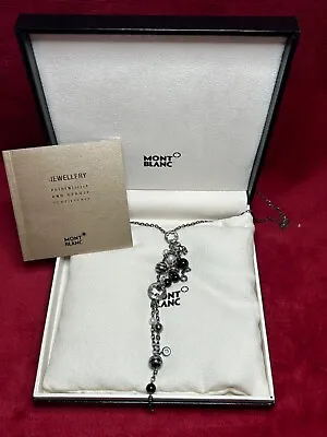 Mont Blanc Sterling Silver Mounted Pearl & Onyx Tasselled Necklace BNIB & COA • $498.87