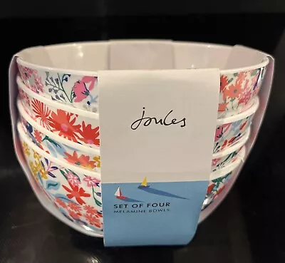 BNWT JOULES Melamine Outdoor Dining Bowls Set Of 4. SNACK HAPPY. FLOWERS • £19.99