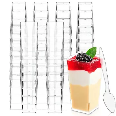 3 Oz Mini Dessert Cups With Spoons 100 Pack Plastic Square Shooter Cups For ... • $41.66