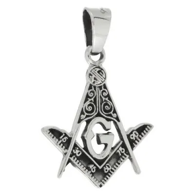 .925 Sterling Silver Square And Compass Masonic Symbol Charm Pendant 28mm • $290.99