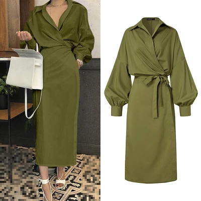 £17.99 • Buy Vintage Women V Neck Long Sleeve Midi Dress OL Office Formal Dresses Kaftan Plus