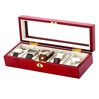 Mele And Co Small Lockable Walnut Effect Five Watch Box MC431 • £44.95