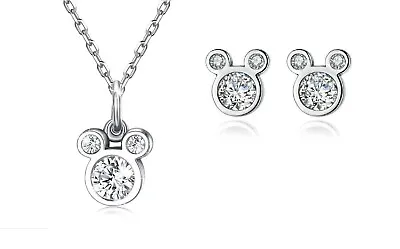 Disney Mickey Mouse Silver Cubic Zirconia Set: Earrings + Necklace • $8.99