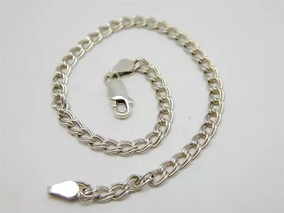 STERLING SILVER 925 DOUBLE CURB LINK CHARM BRACELET 8  / 3.8mm / 4.5 Grams • $32.49