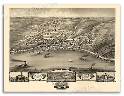 Bird's Eye View 1870 Stillwater Minnesota Vintage Style City Map - 18x24 • $13.95