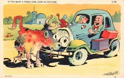 Vtg Postcard Humor  Want A Fresh Cow Look At This One  Cow And Car Posted 1941 • £1.70