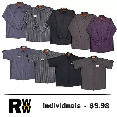 Red Kap Work Shirts 2 Pocket Stripe Poplin Short & Long Sleeve Uniform #CC • $10.98