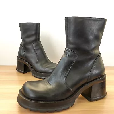 VINTAGE Steve Madden Boots Leather 10 Bootie Chunky Platform Square HOTT RARE 90 • $248.88