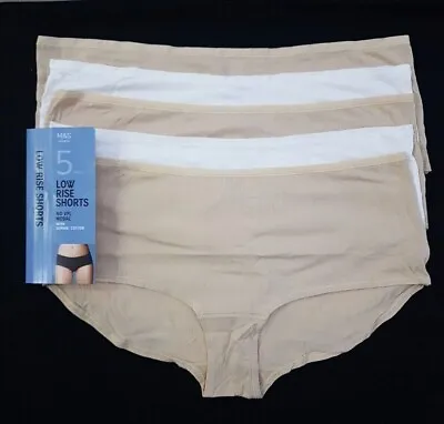 M & S Ladies 5 Pack Cotton Modal No VPL Low Rise Shorts Underwear Briefs • £8.95