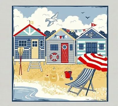 £3.95 • Buy Fabric Picture Panel Seaside Beach Huts Cushion Size 27x27cm 100% Cotton 