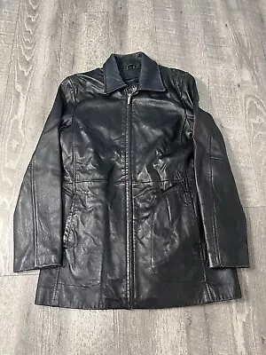 Wilsons Leather Jacket Mens Small Collared Full Zip Thinsulate Satin Lined Black • $40