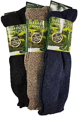 3 & 6 Pairs Of Men's Welly Boot Liners Socks Long Wellington Wool Mix Socks. • £15.49
