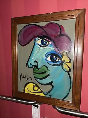 Quality Peter Keil Abstract Cubist Blue Picasso Painting Vintage • $520