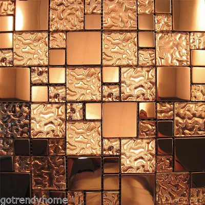 Copper Metal Pattern Textured Glass Shinny Mosaic Tile Kitchen Backsplash Bath • $24.80