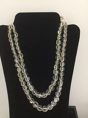 Vintage  Clear  Glass Crystal Necklace 40” Signed NY • $14