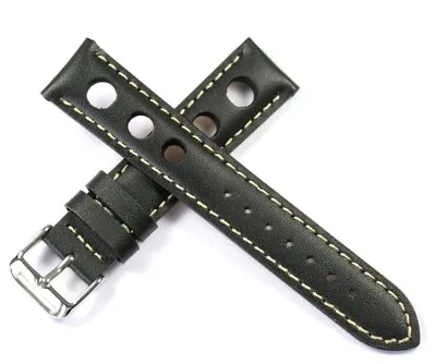 £9.95 • Buy Leather Watch Strap Black Racing Cooper Sports 18mm 20mm 22mm New Vintage Style