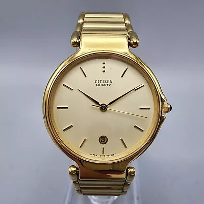 VTG Citizen Watch Mens 29mm Gold Tone Champagne Dial Date Round New Battery • $49.99