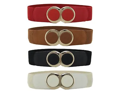 Women Elastic Waist Belt Stylish Stretchy With Gold Metal Buckle Party Fashion • £5.89