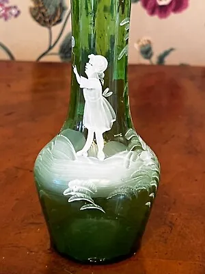 Vintage Antique Green Mary Gregory Glass Vase • $79