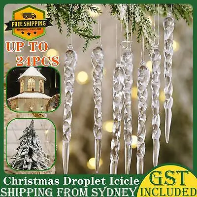 12/24pcs Christmas Droplet Icicle Ornaments DIY Hanging Xmas Tree Decor Party AU • $6.95