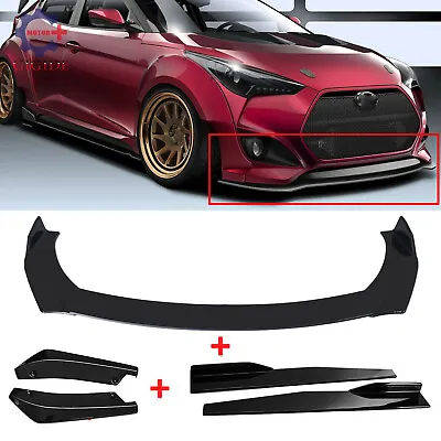 Glossy Black For Hyundai Veloster 12-20 Front Bumper Lip + Side Skirt + Rear Lip • $69.99