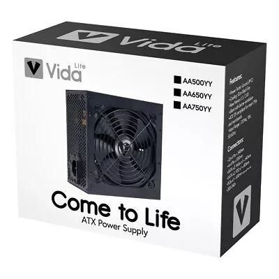 Vida Lite 500 650 750W ATX PSU Fluid Dynamic Ultra-Quiet Fan No Power Cable • £22.88