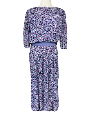 The Dress Company Purple Floral Tea Dress Size 10 Party Wedding Diana Vtg 80s • $29.95