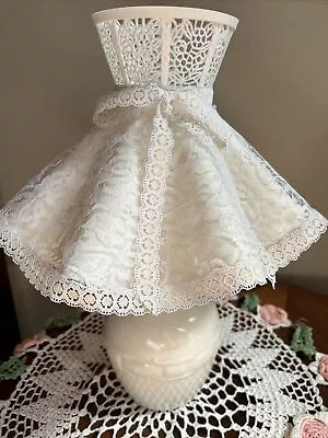 Vintage White Plastic & Lace Lampshade Shade Lacy Small Lamp Shade Only • $25