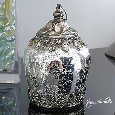£10.90 • Buy Moroccan Style LED Lantern Antique Silver Mercury Glass Light Hanging Ornament 