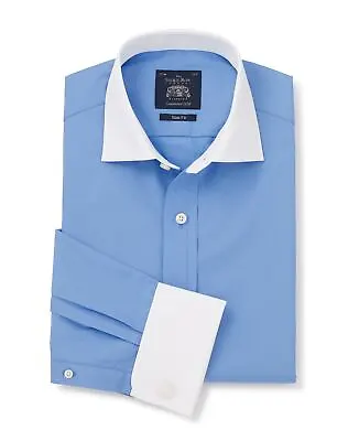 Savile Row Company French Blue Slim Fit Shirt With White Collar & Cuffs • £34.90