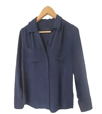 J. Crew Navy Blue XS Button Up Long Sleeve 100% Silk Blouse • $24.99