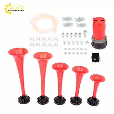 5 Trumpet Dixieland Musical Horn Air Horn Red Plastic For Car Train 130dB • $31.72