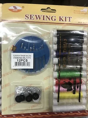 12pc  Portable Travel Small Home Sewing Kit Case Needle Thread  Set NEW • £2.99